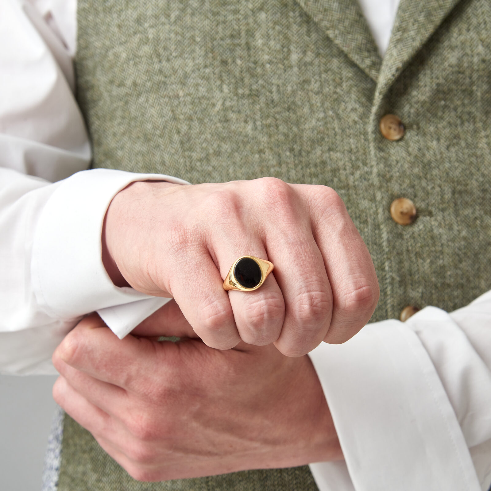 Gold Mens Black Onyx Signet Ring 18ct Gold Vermeil Onyx Square